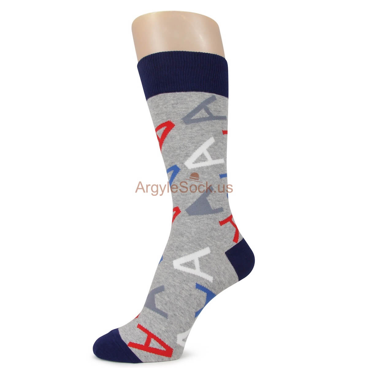 Grey and Blue with Letter A Print Mens Socks